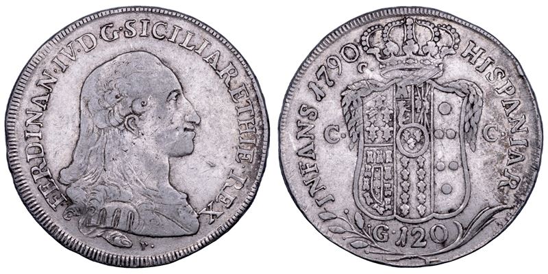 NAPOLI. FERDINANDO IV DI BORBONE, 1759-1799. I PERIODO. Piastra da 120 grana 1790.  - Auction Numismatics - Cambi Casa d'Aste
