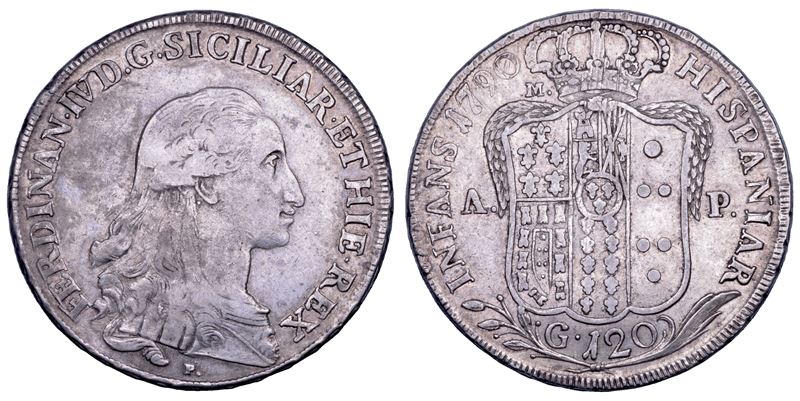 NAPOLI. FERDINANDO IV DI BORBONE, 1759-1799. I PERIODO. Piastra da 120 grana 1790.  - Asta Numismatica - Cambi Casa d'Aste