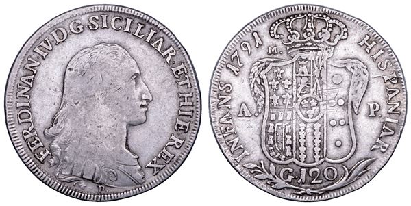 NAPOLI. FERDINANDO IV DI BORBONE, 1759-1799. I PERIODO. Piastra da 120 grana 1791.
