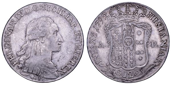 NAPOLI. FERDINANDO IV DI BORBONE, 1759-1799. I PERIODO. Piastra da 120 grana 1792.
