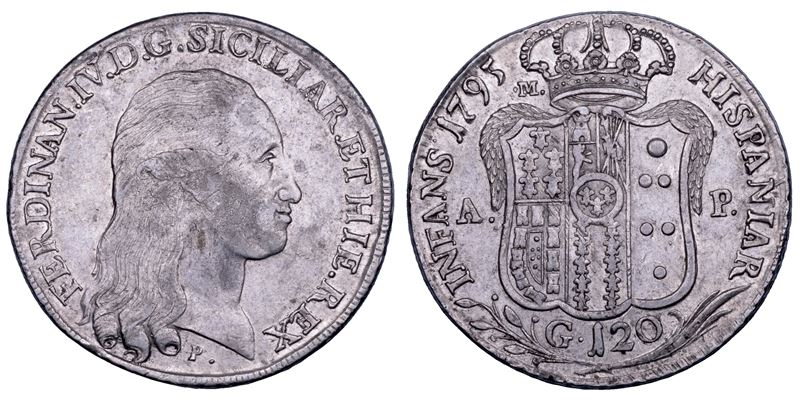 NAPOLI. FERDINANDO IV DI BORBONE, 1759-1799. I PERIODO. Piastra da 120 grana 1795.  - Asta Numismatica - Cambi Casa d'Aste