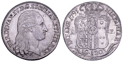 Ferdinando IV di Borbone, Piastra da 120 grana (Napoli), 1795, argento