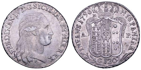 NAPOLI. FERDINANDO IV DI BORBONE, 1759-1799. I PERIODO. Piastra da 120 grana 1796.