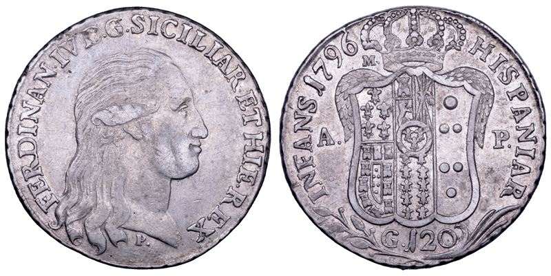 NAPOLI. FERDINANDO IV DI BORBONE, 1759-1799. I PERIODO. Piastra da 120 grana 1796.  - Asta Numismatica - Cambi Casa d'Aste