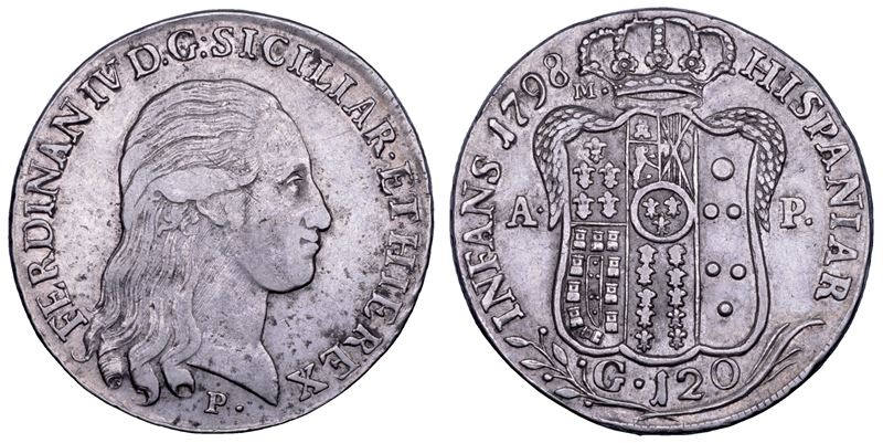 NAPOLI. FERDINANDO IV DI BORBONE, 1759-1799. I PERIODO. Piastra da 120 grana 1798.  - Asta Numismatica - Cambi Casa d'Aste
