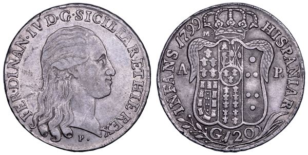 NAPOLI. FERDINANDO IV DI BORBONE, 1799-1805. II PERIODO. Piastra da 120 grana 1799.