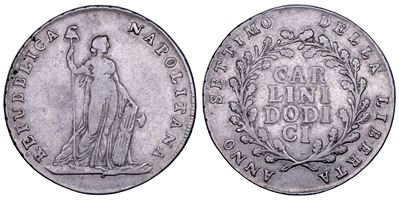 Repubblica Napoletana, Piastra da 12 Carlini (1799/A, VII) in argento