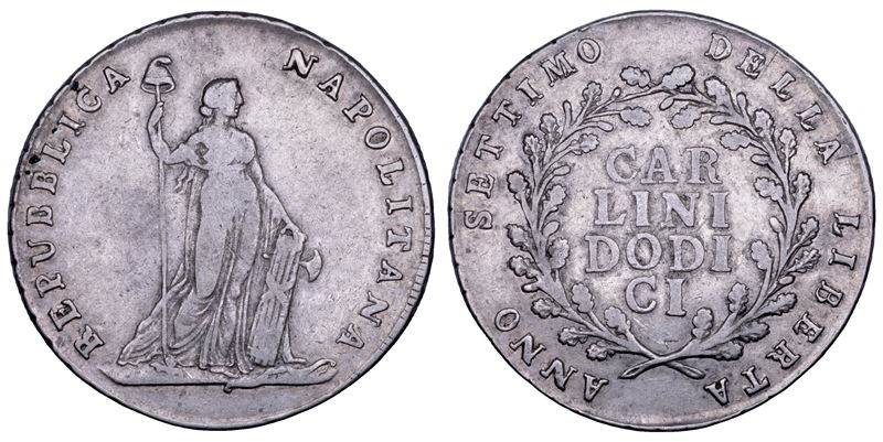 Repubblica Napoletana, Piastra da 12 Carlini (1799/A, VII) in argento