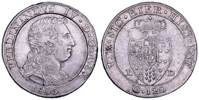 Ferdinando IV di Borbone, Piastra da 120 grana (Napoli), 1805