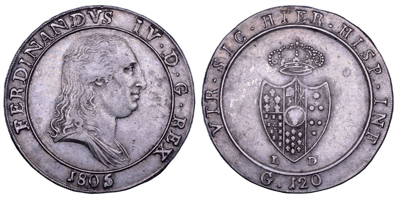 NAPOLI. FERDINANDO IV DI BORBONE, 1799-1805. II PERIODO. Piastra da 120 grana 1805.  - Asta Numismatica - Cambi Casa d'Aste