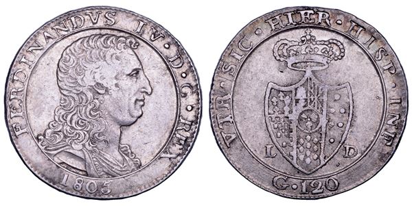 NAPOLI. FERDINANDO IV DI BORBONE, 1799-1805. II PERIODO. Piastra da 120 grana 1805.