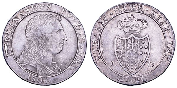 NAPOLI. FERDINANDO IV DI BORBONE, 1799-1805. II PERIODO. Piastra da 120 grana 1805.