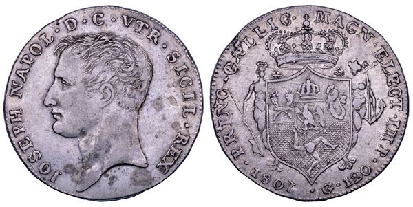 NAPOLI. GIUSEPPE NAPOLEONE, 1806-1808. Piastra da 120 Grana 1807.