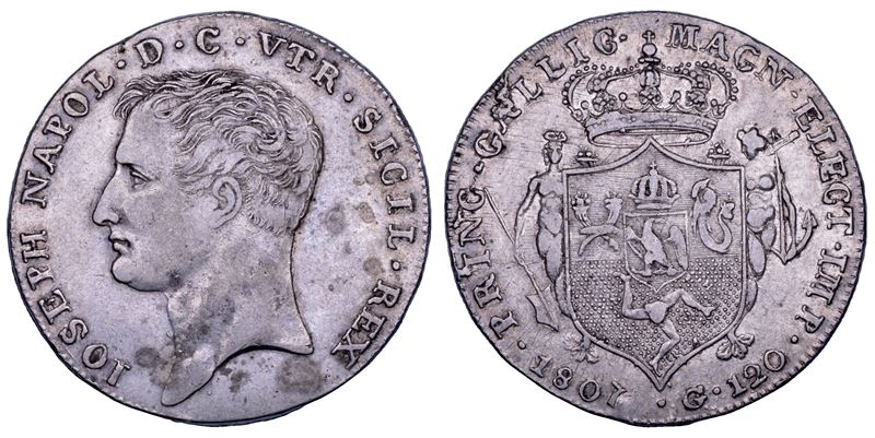 NAPOLI. GIUSEPPE NAPOLEONE, 1806-1808. Piastra da 120 Grana 1807.  - Asta Numismatica - Cambi Casa d'Aste