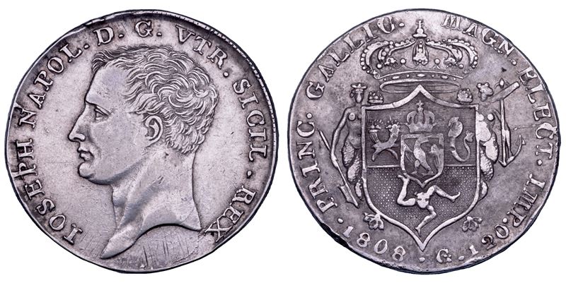 NAPOLI. GIUSEPPE NAPOLEONE, 1806-1808. Piastra da 120 Grana 1808.  - Asta Numismatica - Cambi Casa d'Aste