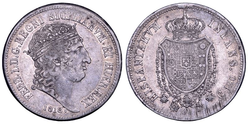 NAPOLI. FERDINANDO I DI BORBONE, 1816-1825. Piastra da 120 grana 1818.  - Asta Numismatica - Cambi Casa d'Aste