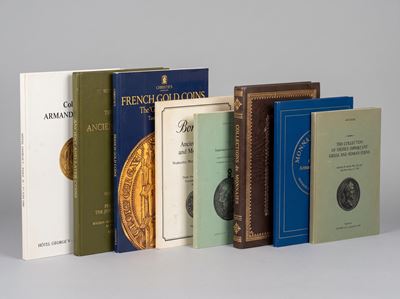 Lotto di otto cataloghi d’asta, monete e medaglie (Sotheby’s, Vinchon, Christie’s, Bonhams), 1973...