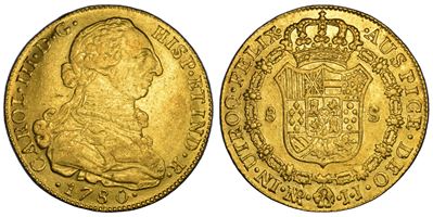 Carlos III, 8 Escudos 1780 (Bogotà), oro