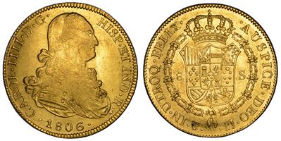 Camerino IV (1788–1808), 8 Escudos 1806 (Potosì), oro