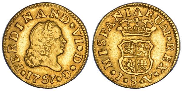 FERNANDO VI, 1746-1759. 1/2 Escudo 1757. Siviglia.