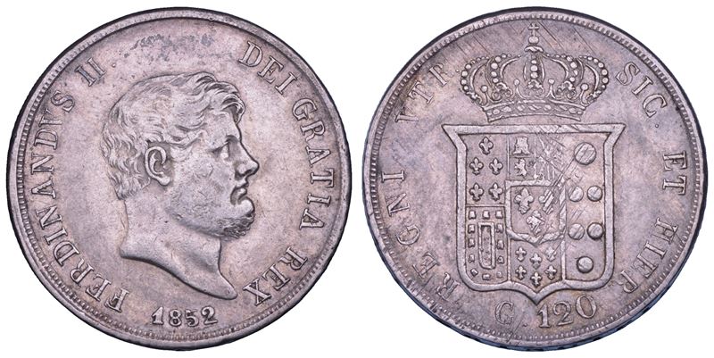 NAPOLI. FERDINANDO II DI BORBONE, 1830-1859. Piastra da 120 grana 1852.  - Auction Numismatics - Cambi Casa d'Aste
