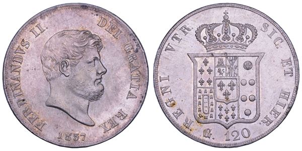 NAPOLI. FERDINANDO II DI BORBONE, 1830-1859. Piastra da 120 grana 1857.
