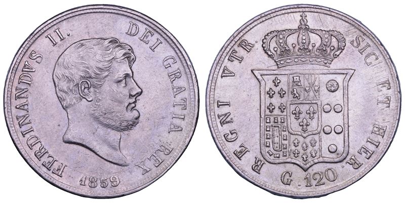 NAPOLI. FERDINANDO II DI BORBONE, 1830-1859. Piastra da 120 grana 1859.  - Asta Numismatica - Cambi Casa d'Aste