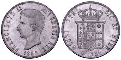 Francesco II di Borbone, Piastra da 120 Grana (Napoli), 1859