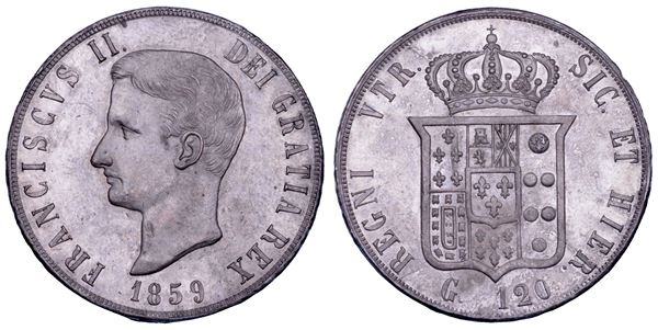 NAPOLI. FRANCESCO II DI BORBONE, 1859-1860. Piastra da 120 Grana 1859.