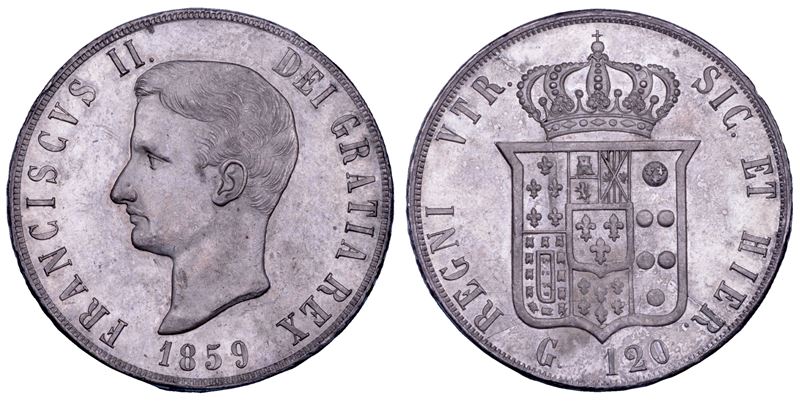 NAPOLI. FRANCESCO II DI BORBONE, 1859-1860. Piastra da 120 Grana 1859.  - Asta Numismatica - Cambi Casa d'Aste