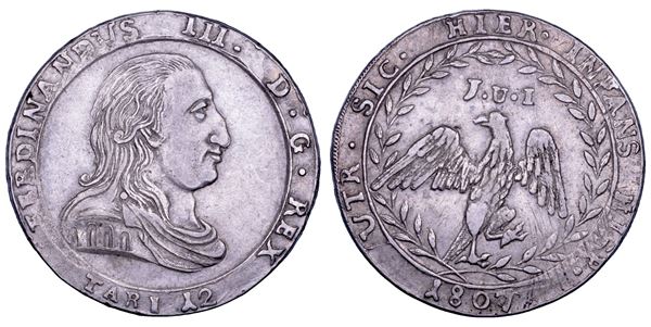 PALERMO. FERDINANDO III DI BORBONE, 1759-1816. 12 tarì 1807.