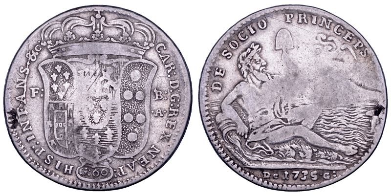 NAPOLI. CARLO DI BORBONE, 1734-1759. Mezza piastra da 60 grana 1735.  - Asta Numismatica - Cambi Casa d'Aste