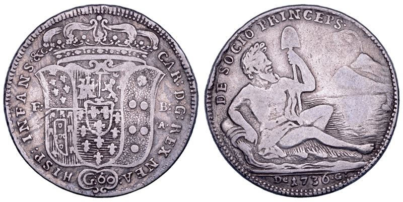 NAPOLI. CARLO DI BORBONE, 1734-1759. Mezza piastra da 60 grana 1736.  - Asta Numismatica - Cambi Casa d'Aste