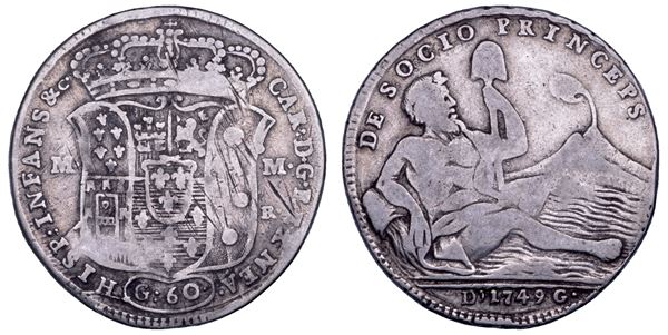 NAPOLI. CARLO DI BORBONE, 1734-1759. Mezza piastra da 60 grana 1749.