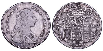 Carlo di Borbone (1734-1759), Mezza piastra da 60 grana, Napoli, 1752