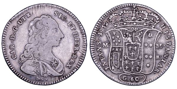 NAPOLI. CARLO DI BORBONE, 1734-1759. Mezza piastra da 60 grana 1752.