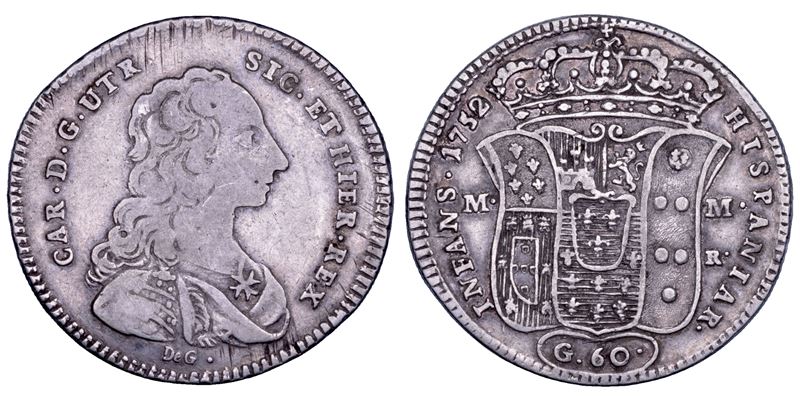 Carlo di Borbone (1734-1759), Mezza piastra da 60 grana, Napoli, 1752