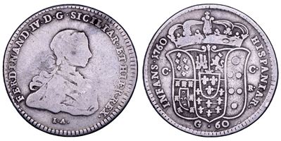 Ferdinando IV di Borbone, Mezza piastra da 60 grana (I periodo), Napoli, 1760