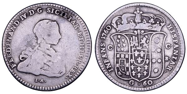 NAPOLI. FERDINANDO IV DI BORBONE, 1759-1799. I PERIODO. Mezza piastra da 60 grana 1760.