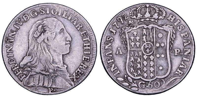 NAPOLI. FERDINANDO IV DI BORBONE, 1759-1799. I PERIODO. Mezza piastra da 60 grana 1792.  - Asta Numismatica - Cambi Casa d'Aste