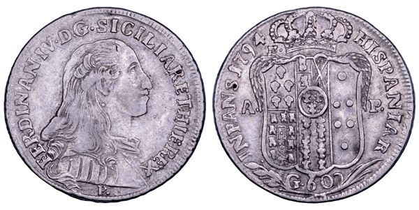 NAPOLI. FERDINANDO IV DI BORBONE, 1759-1799. I PERIODO. Mezza piastra da 60 grana 1794.
