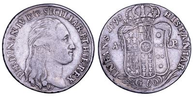 Ferdinando IV di Borbone, Mezza piastra da 60 grana (Napoli), argento, 1798