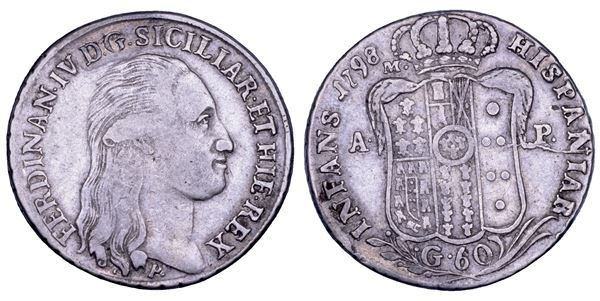 NAPOLI. FERDINANDO IV DI BORBONE, 1759-1799. I PERIODO. Mezza piastra da 60 grana 1798.