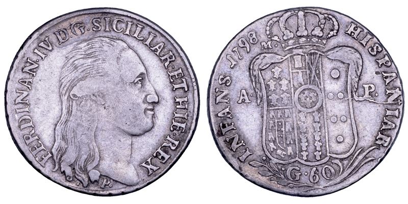 NAPOLI. FERDINANDO IV DI BORBONE, 1759-1799. I PERIODO. Mezza piastra da 60 grana 1798.  - Asta Numismatica - Cambi Casa d'Aste