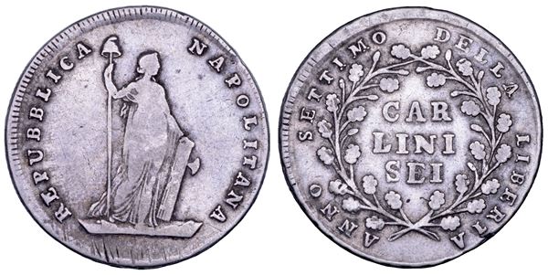 NAPOLI. REPUBBLICA NAPOLETANA 1799. Mezza piastra da 6 carlini A. VII.