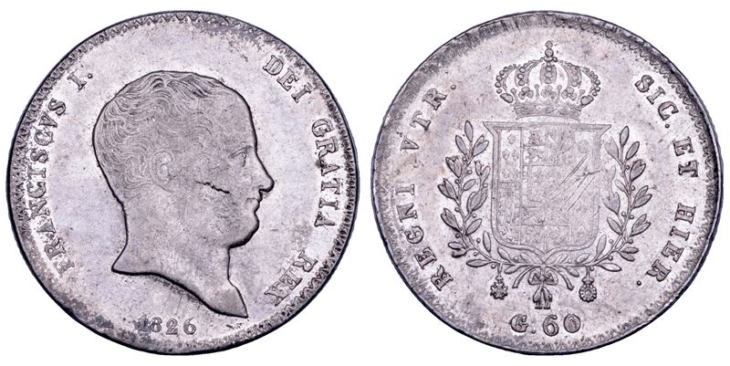 NAPOLI. FRANCESCO I DI BORBONE, 1825-1830. Mezza piastra da 60 Grana 1826.  - Asta Numismatica - Cambi Casa d'Aste
