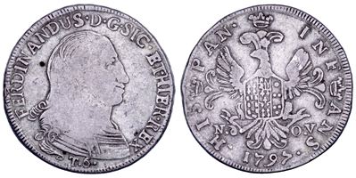 Ferdinando III di Borbone (attrib.), 6 tarì, Palermo, 1797