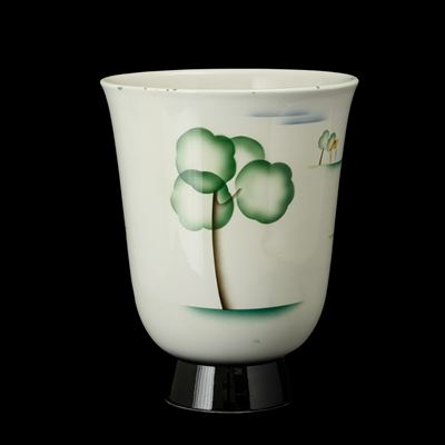 Galvani, Vaso a campana con paesaggio stilizzato, terracotta maiolicata (anni 1935 ca.)