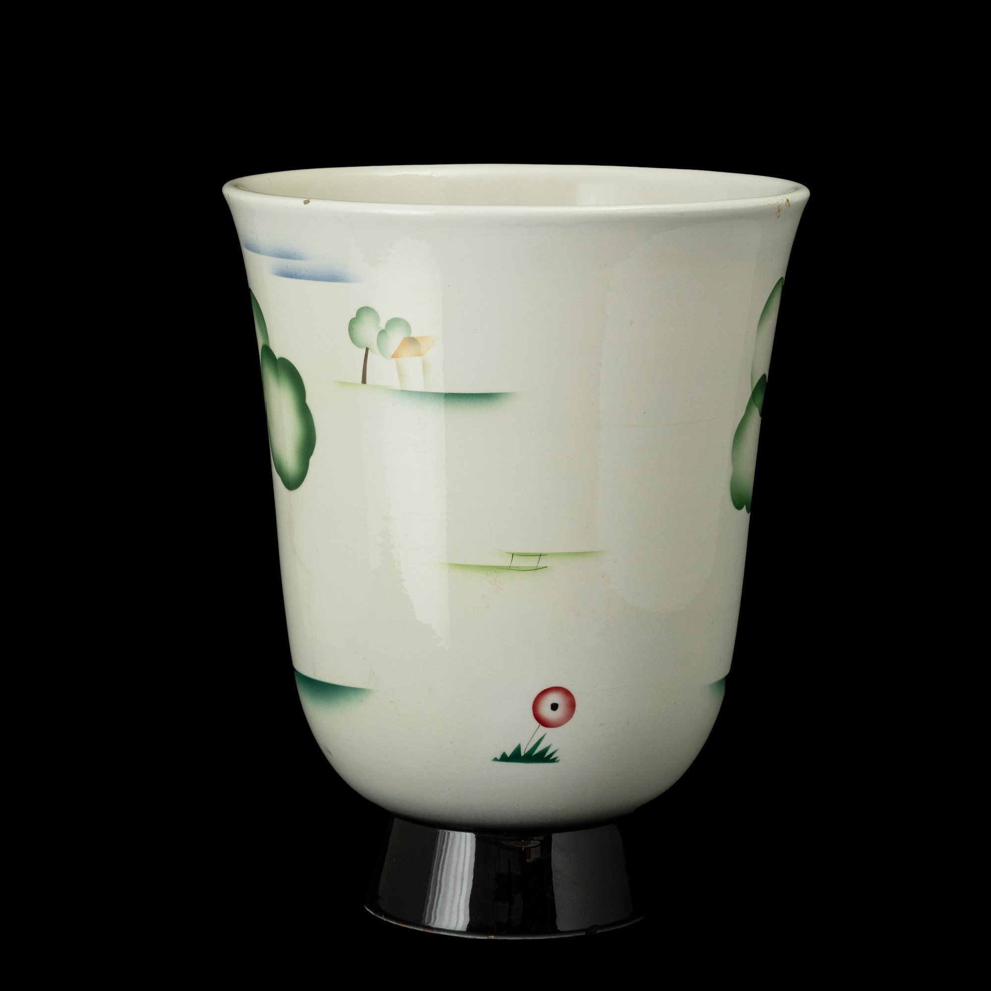 Galvani, Vaso a campana con paesaggio stilizzato, terracotta maiolicata (anni 1935 ca.)