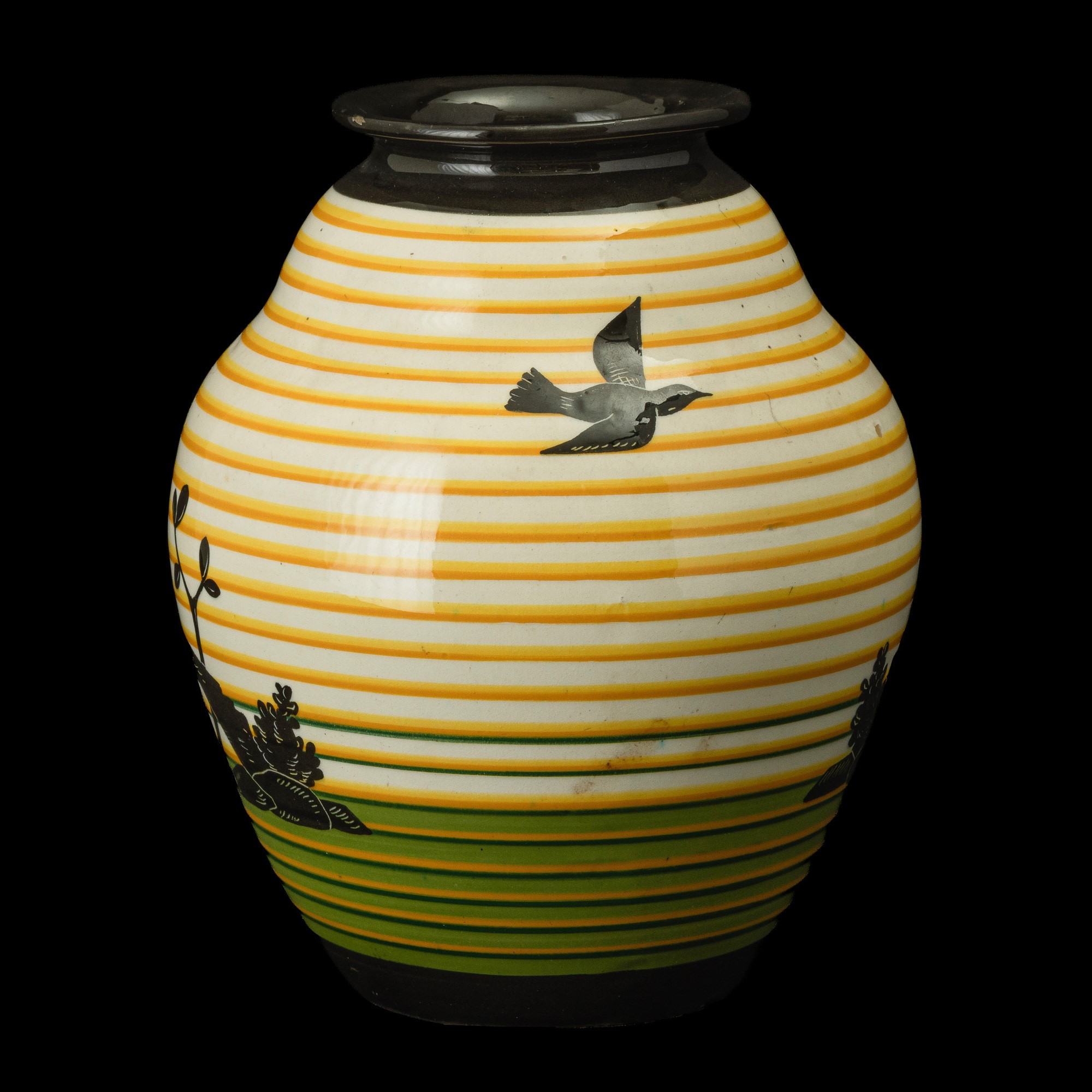 R. Bini & Fratelli Carmignani, Vaso in ceramica con decoro di paesaggi su fondo policromo